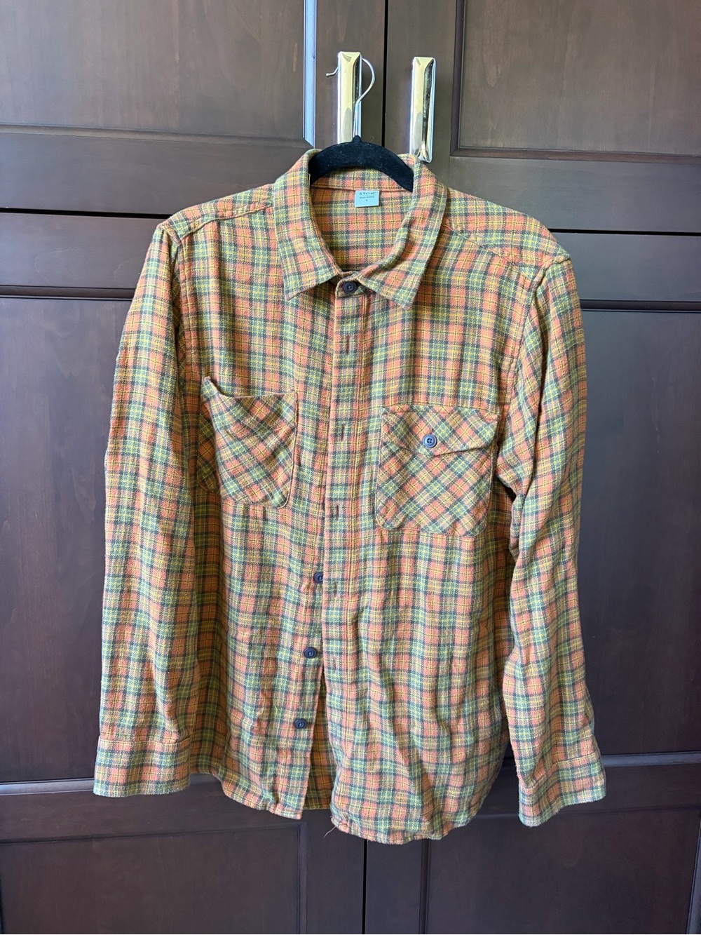 Men's Plaid Long-Sleeve Button-Down Shirt - Yellow, Orange, Green